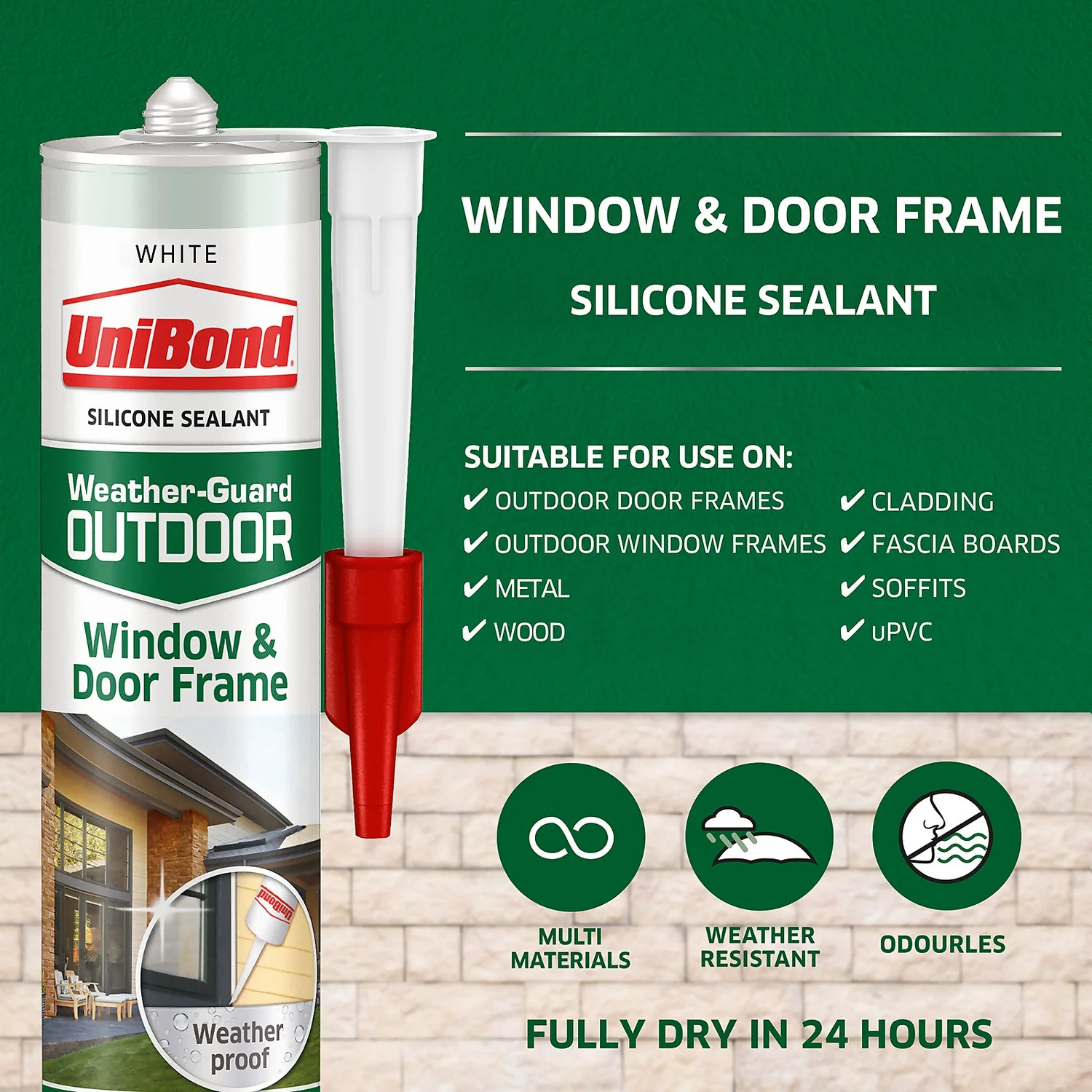UniBond Window And Door Frame Outdoor Sealant - White Cartridge 392g 4 UniBond Window And Door Frame Outdoor Sealant - White Cartridge 392g - Image 2