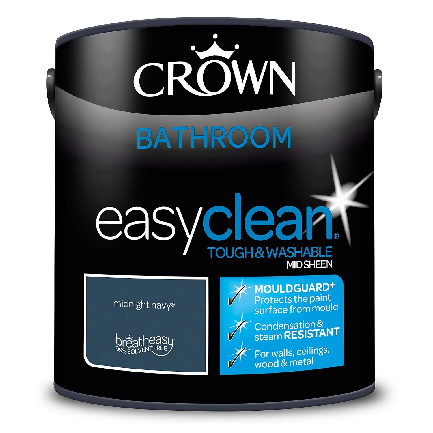 Crown Easyclean® Mouldguard+ Bathroom Mid Sheen Washable Multi Surface Paint Midnight Navy® - 2.5L 9 Crown Easyclean® Mouldguard+ Bathroom Mid Sheen Washable Multi Surface Paint Midnight Navy® - 2.5L - Image 7