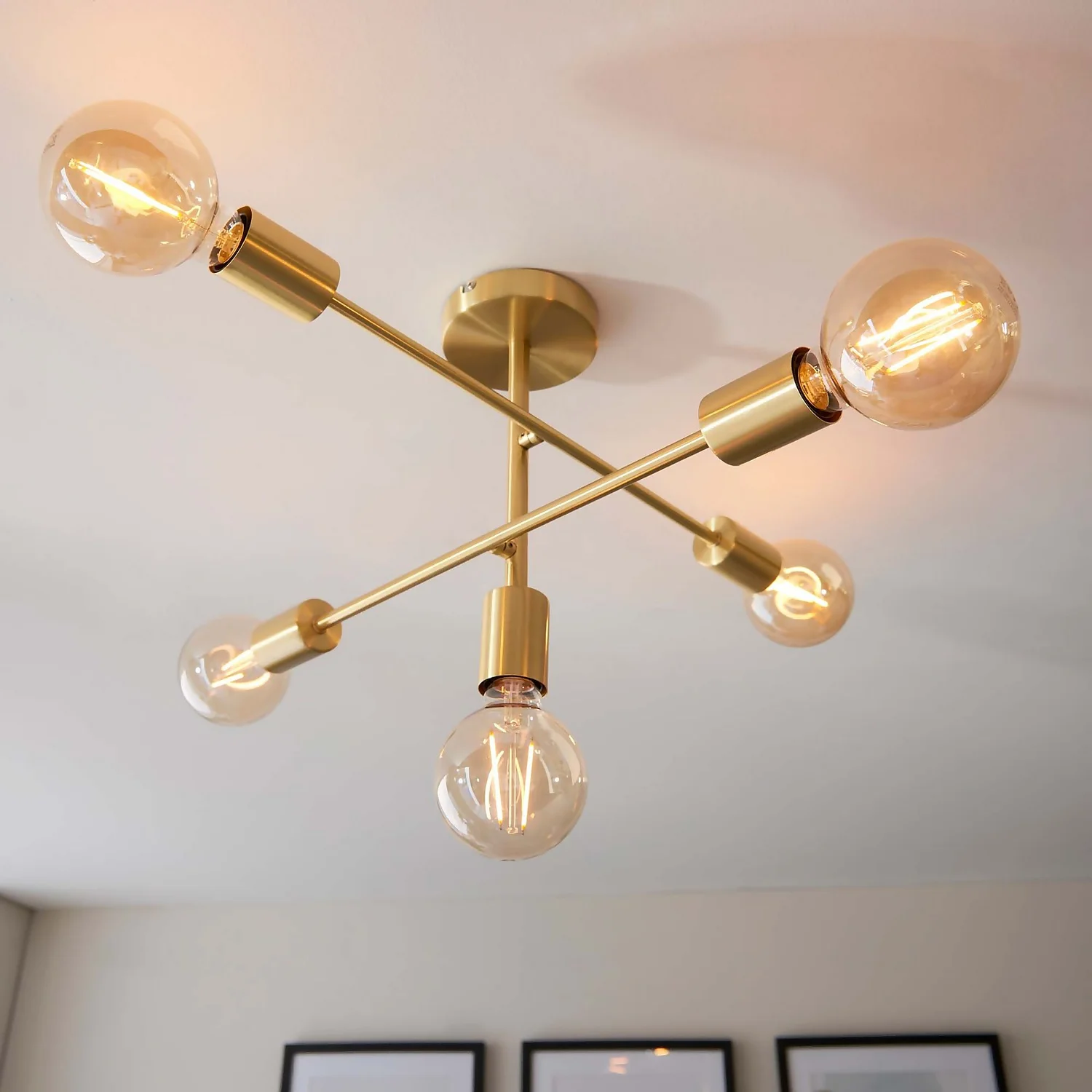 Logie Semi Flush Ceiling Light - Brass Effect 7 Logie Semi Flush Ceiling Light - Brass Effect - Image 5