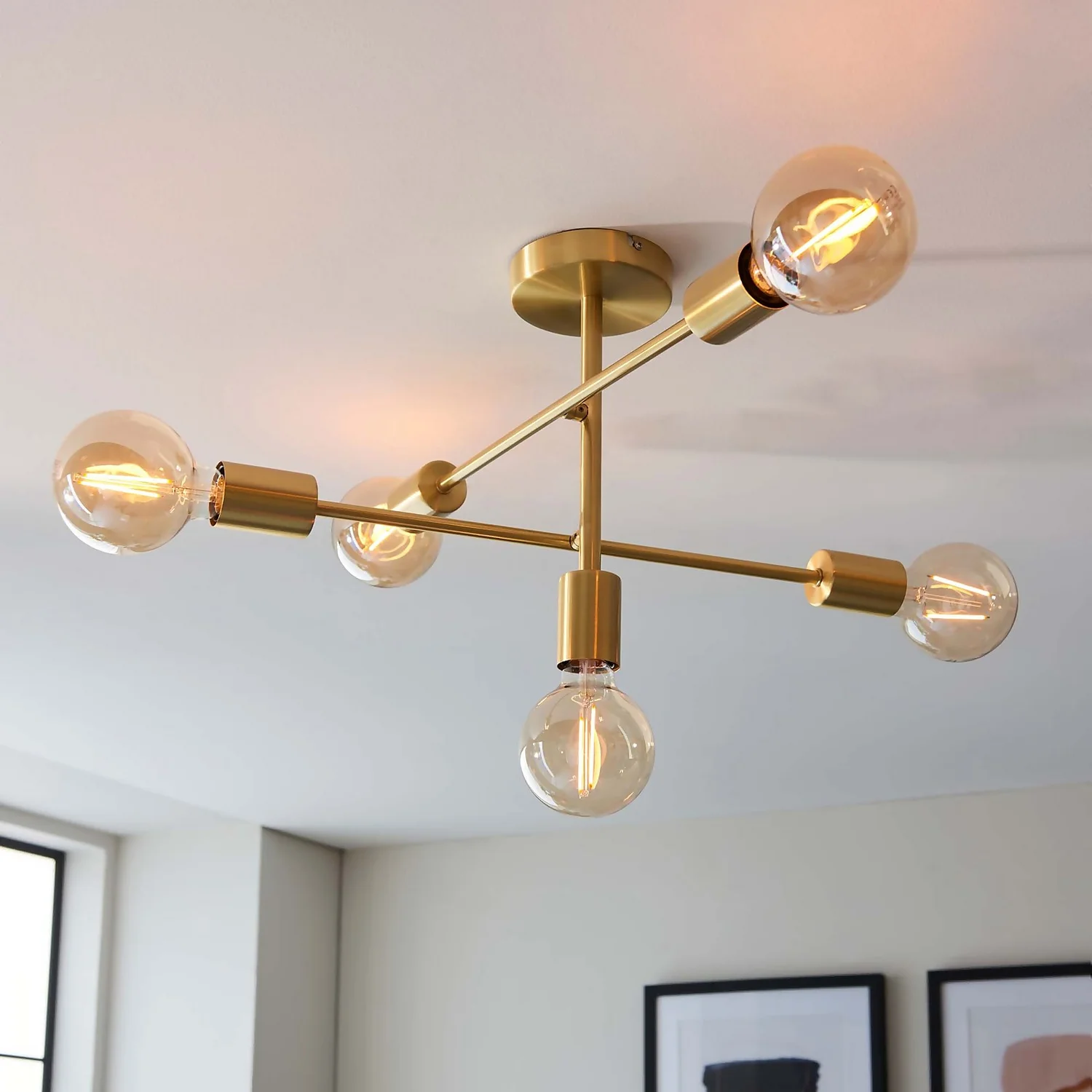 Logie Semi Flush Ceiling Light - Brass Effect 3 Logie Semi Flush Ceiling Light - Brass Effect