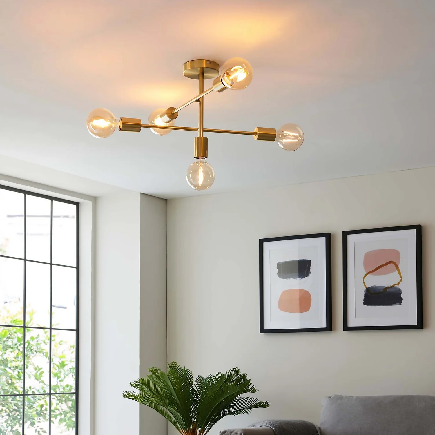 Logie Semi Flush Ceiling Light - Brass Effect 6 Logie Semi Flush Ceiling Light - Brass Effect - Image 4